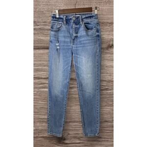 Eunina Women's Medium Wash Distressed Tapered Leg High Rise Jeans Size 0